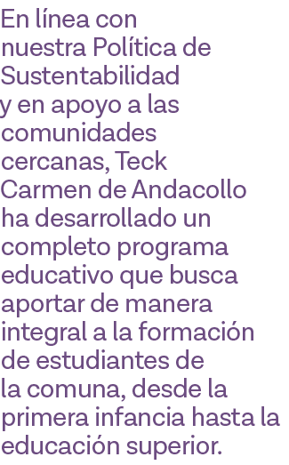 En línea con nuestra Política de Sustentabilidad y en apoyo a las comunidades cercanas, Teck Carmen de Andacollo ha d   