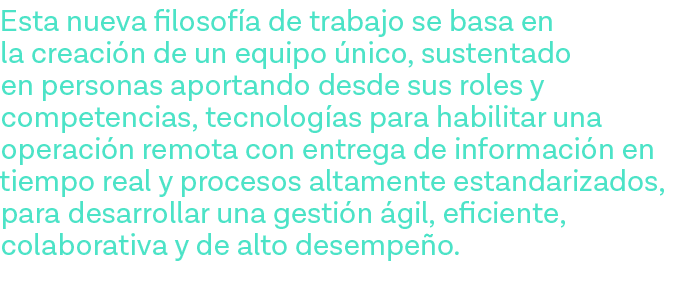 Esta nueva filosofía de trabajo se basa en la creación de un equipo único, sustentado en personas aportando desde sus   