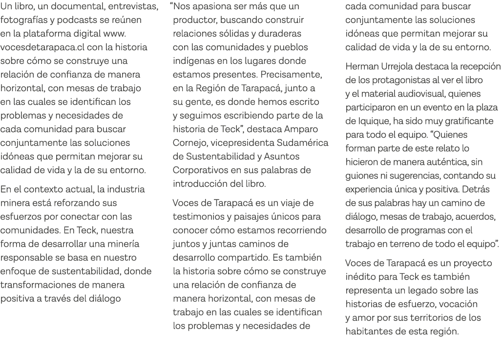 Un libro, un documental, entrevistas, fotografías y podcasts se reúnen en la plataforma digital www vocesdetarapaca c   