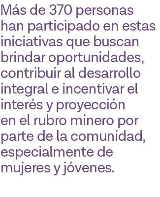 Más de 370 personas han participado en estas iniciativas que buscan brindar oportunidades, contribuir al desarrollo i   