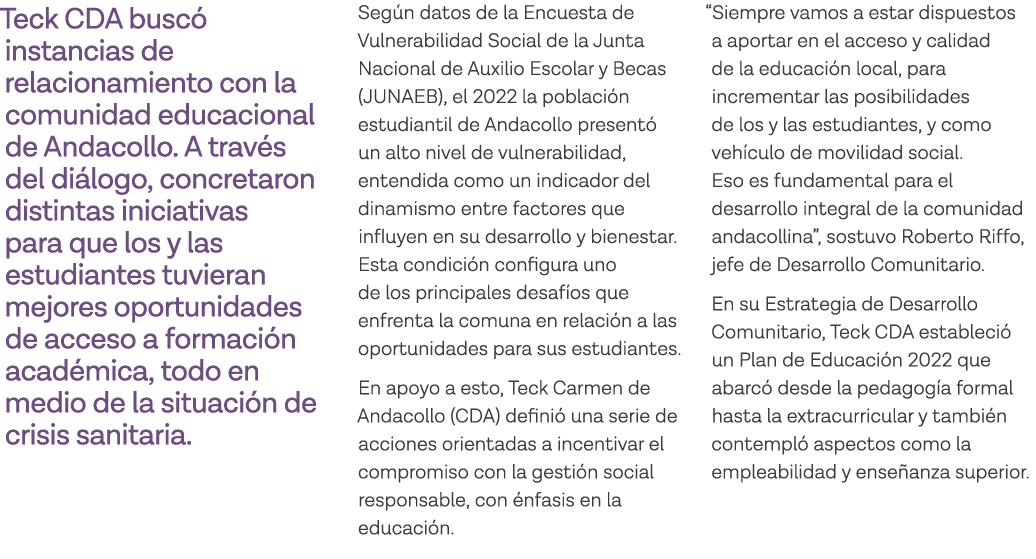 Teck CDA buscó instancias de relacionamiento con la comunidad educacional de Andacollo  A través del diálogo, concret   