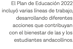 El Plan de Educación 2022 incluyó varias líneas de trabajo, desarrollando diferentes acciones que contribuyan con el    