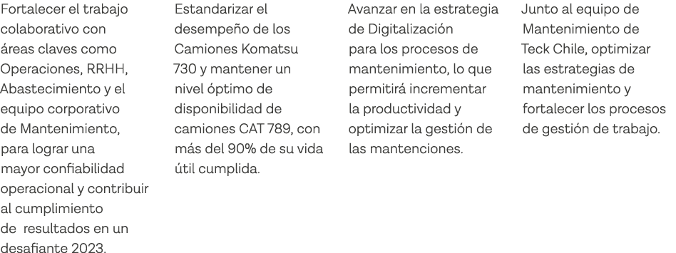 Fortalecer el trabajo colaborativo con áreas claves como Operaciones, RRHH, Abastecimiento y el equipo corporativo de   