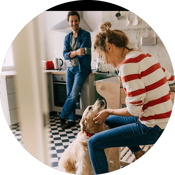 Photo of happy family in a kitchen at the morning