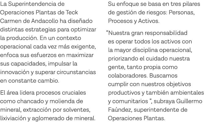 La Superintendencia de Operaciones Plantas de Teck Carmen de Andacollo ha diseñado distintas estrategias para optimiz   
