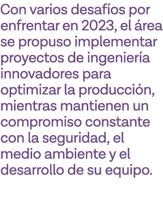 Con varios desafíos por enfrentar en 2023, el área se propuso implementar proyectos de ingeniería innovadores para op   