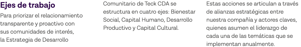 Ejes de trabajo Para priorizar el relacionamiento transparente y proactivo con sus comunidades de interés, la Estrate   