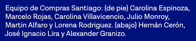 Equipo de Compras Santiago: (de pie) Carolina Espinoza, Marcelo Rojas, Carolina Villavicencio, Julio Monroy, Martin A   