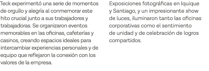Teck experimentó una serie de momentos de orgullo y alegría al conmemorar este hito crucial junto a sus trabajadores    