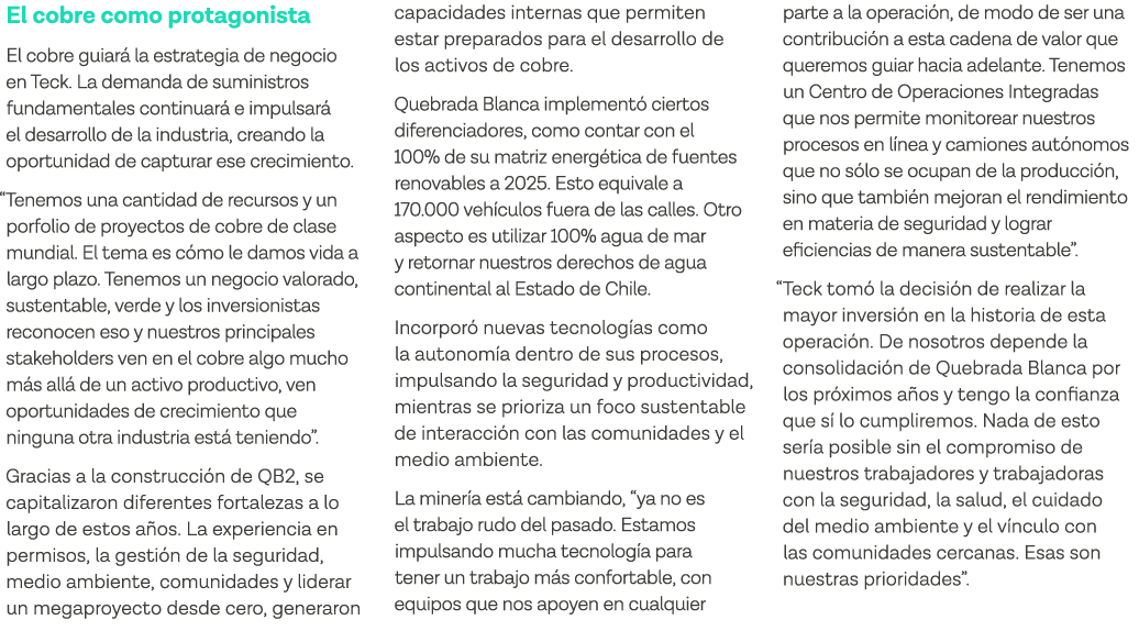 El cobre como protagonista El cobre guiará la estrategia de negocio en Teck  La demanda de suministros fundamentales    