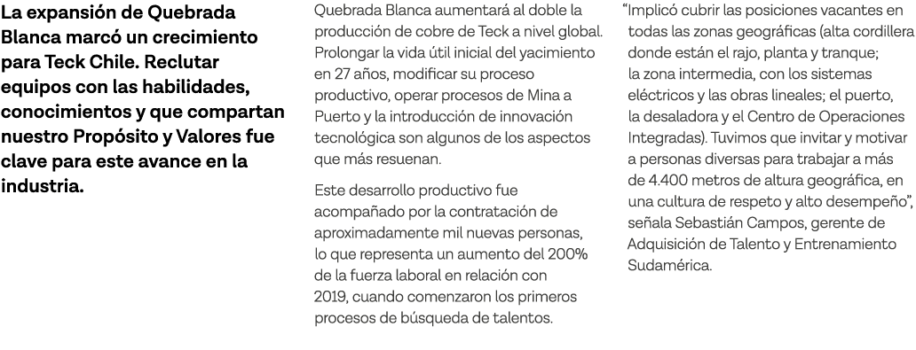 La expansión de Quebrada Blanca marcó un crecimiento para Teck Chile  Reclutar equipos con las habilidades, conocimie   