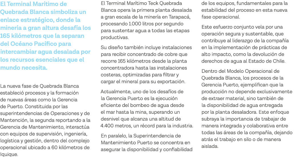 El Terminal Marítimo de Quebrada Blanca simboliza un enlace estratégico, donde la minería a gran altura desafía los 1   