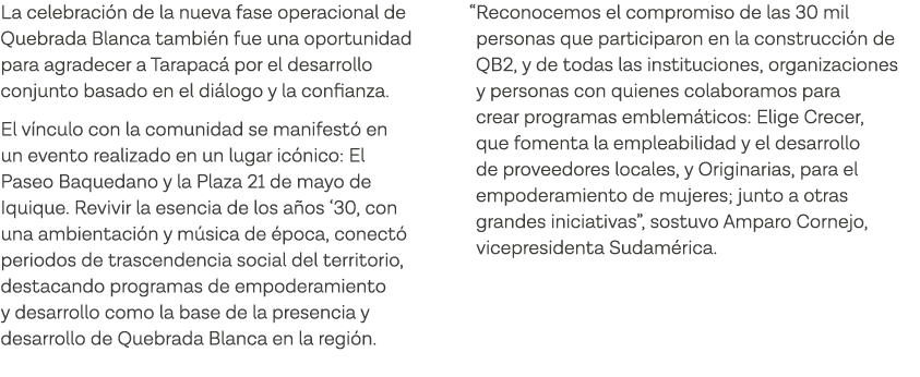 La celebración de la nueva fase operacional de Quebrada Blanca también fue una oportunidad para agradecer a Tarapacá    