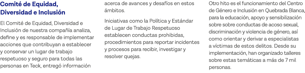 Comité de Equidad, Diversidad e Inclusión El Comité de Equidad, Diversidad e Inclusión de nuestra compañía analiza, d   