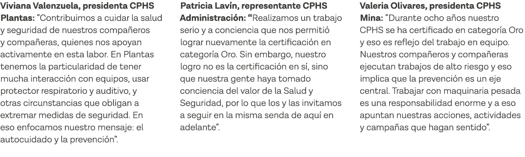 Viviana Valenzuela, presidenta CPHS Plantas:  Contribuimos a cuidar la salud y seguridad de nuestros compañeros y com   