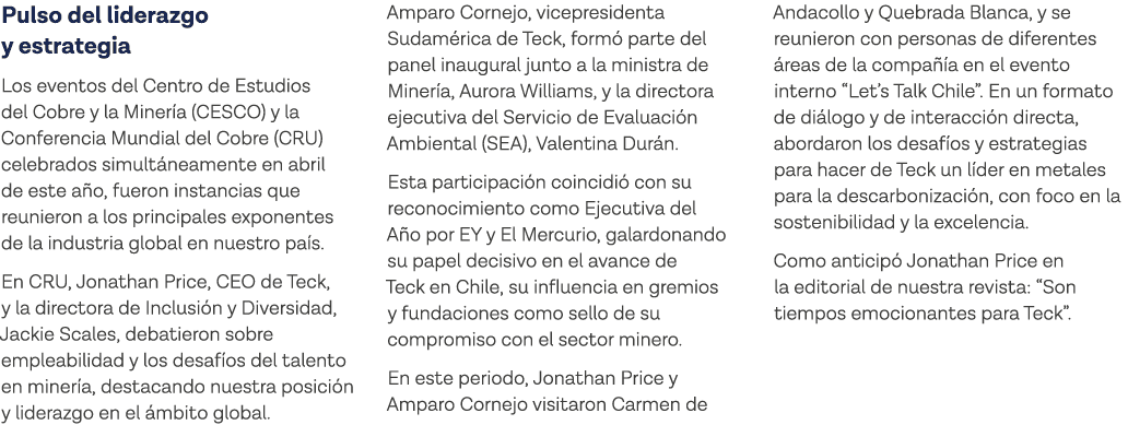 Pulso del liderazgo y estrategia Los eventos del Centro de Estudios del Cobre y la Minería (CESCO) y la Conferencia M   