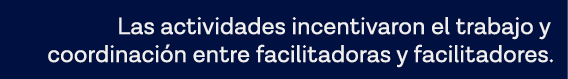 Las actividades incentivaron el trabajo y coordinación entre facilitadoras y facilitadores 