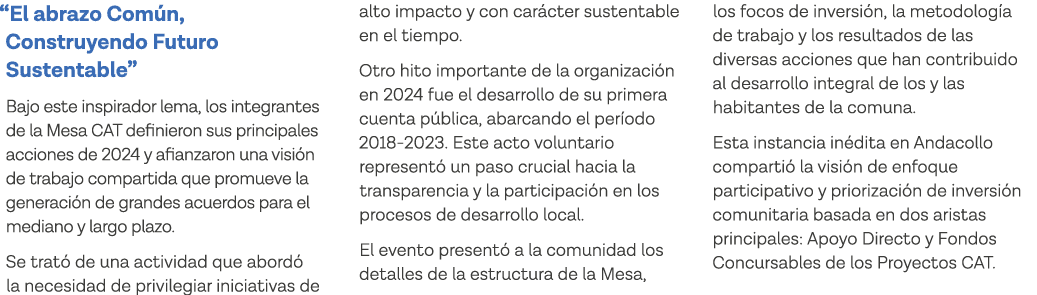  El abrazo Común, Construyendo Futuro Sustentable  Bajo este inspirador lema, los integrantes de la Mesa CAT definier   