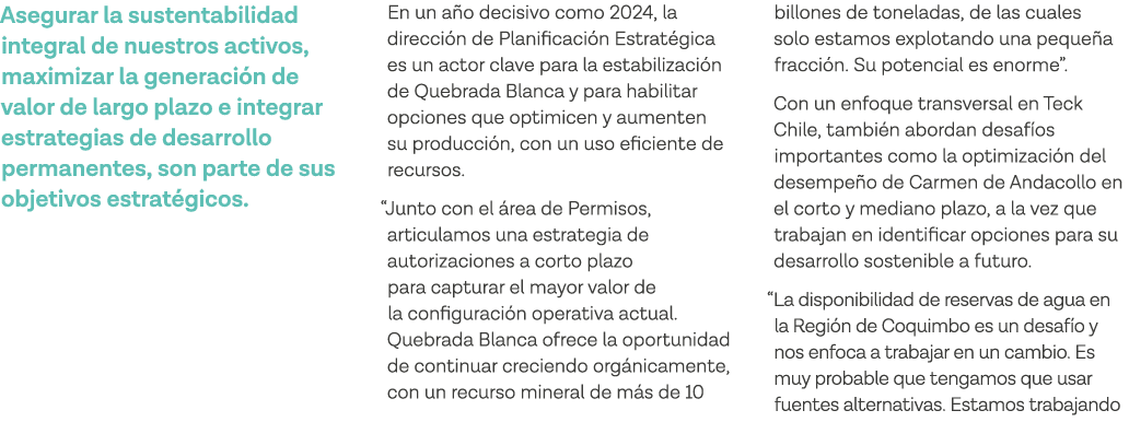 Asegurar la sustentabilidad integral de nuestros activos, maximizar la generación de valor de largo plazo e integrar    