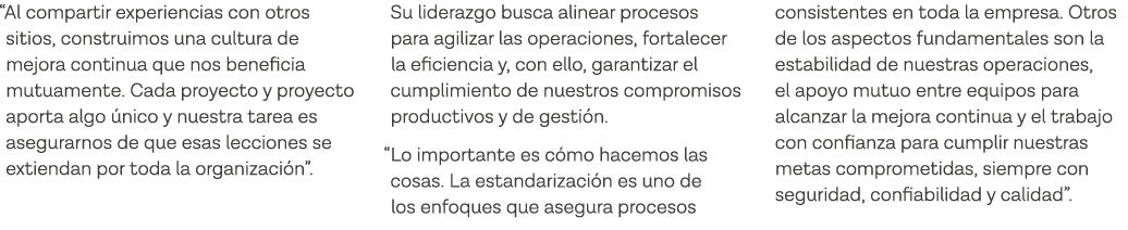  Al compartir experiencias con otros sitios, construimos una cultura de mejora continua que nos beneficia mutuamente    