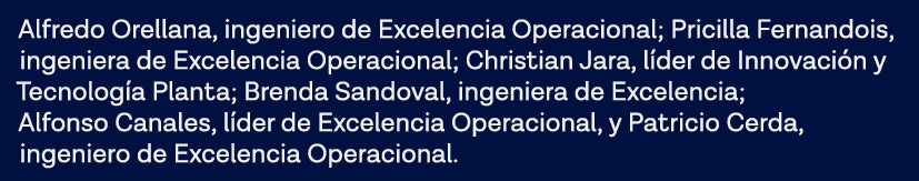 Alfredo Orellana, ingeniero de Excelencia Operacional; Pricilla Fernandois, ingeniera de Excelencia Operacional; Chri   
