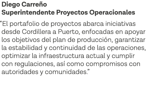 Diego Carreño Superintendente Proyectos Operacionales  El portafolio de proyectos abarca iniciativas desde Cordillera   